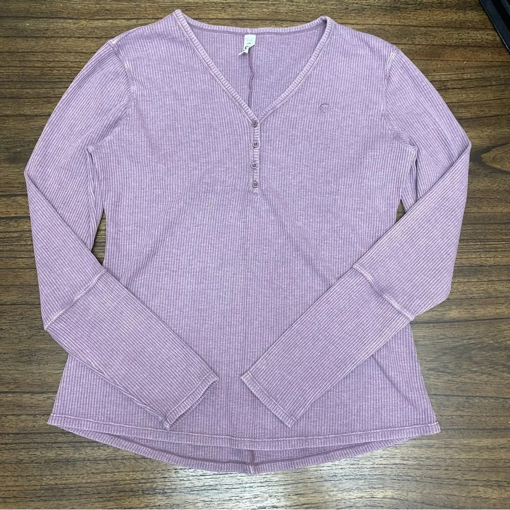 ZYIA Active Don't Wake Me Lilac Thermal Henley Long Sleeve Knit Top Women's XXL - Picture 2 of 6